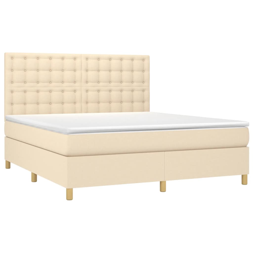 Cama box spring c/ colchão e LED 180x200 cm tecido cor creme