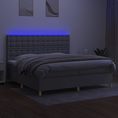 Cama box spring c/ colchão e LED 200x200 cm tecido cinza-claro