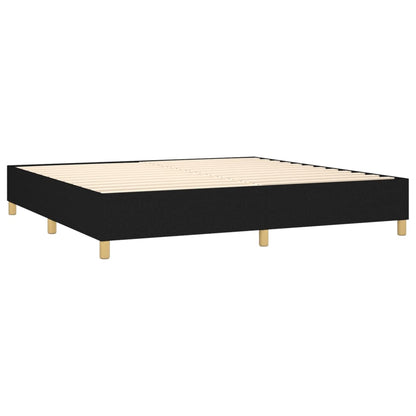 Cama box spring c/ colchão e LED 200x200 cm tecido preto