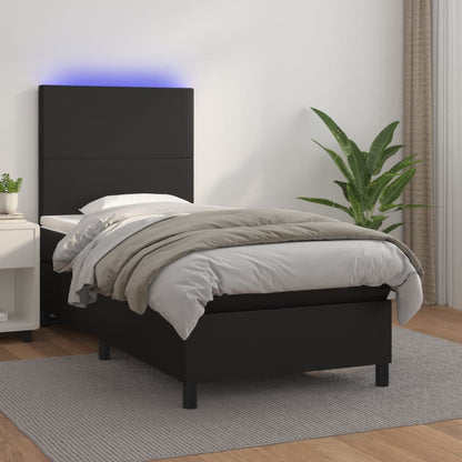 Cama box spring c/ colchão/LED 80x200 cm couro artificial preto