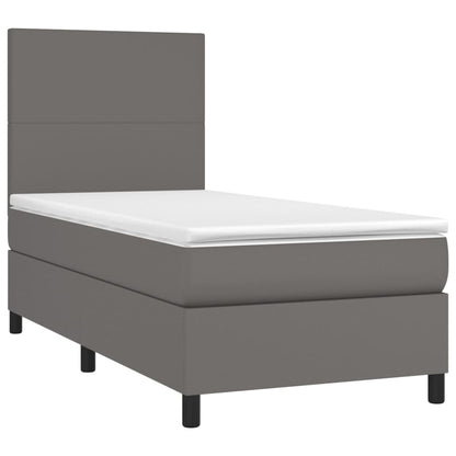 Cama box spring c/ colchão/LED 80x200 cm couro artificial cinza