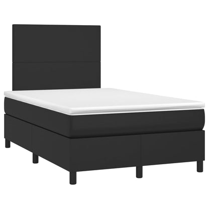 Cama box spring c/ colchão/LED 120x200cm couro artificial preto