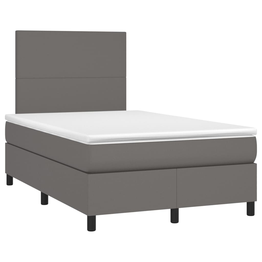 Cama box spring c/ colchão/LED 120x200cm couro artificial cinza