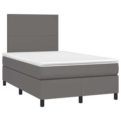 Cama box spring c/ colchão/LED 120x200cm couro artificial cinza