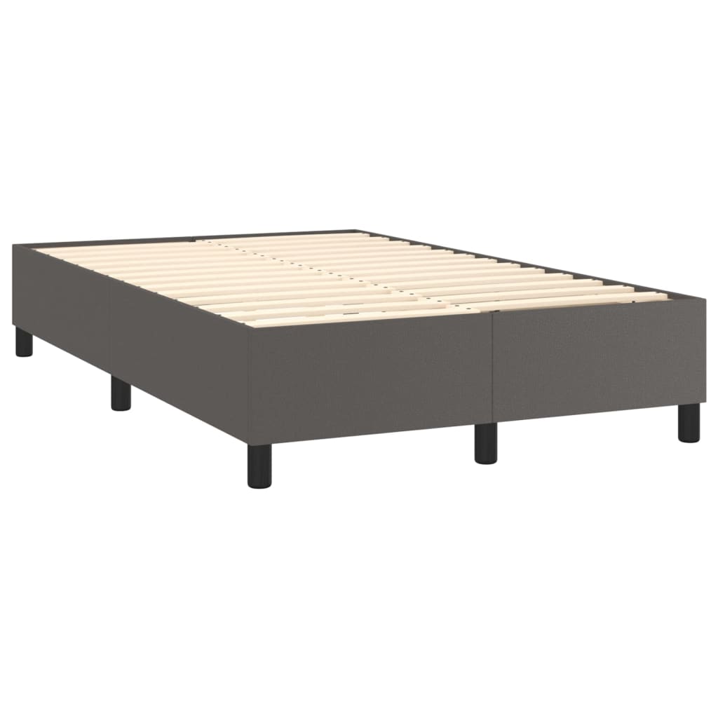 Cama box spring c/ colchão/LED 120x200cm couro artificial cinza