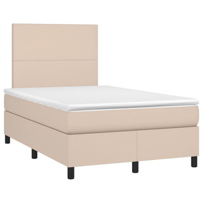 Cama box spring c/colchão/LED 120x200cm couro artif. cappuccino