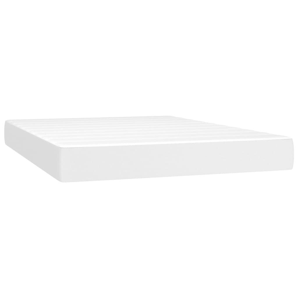 Cama box spring c/colchão/LED 140x190cm couro artificial branco