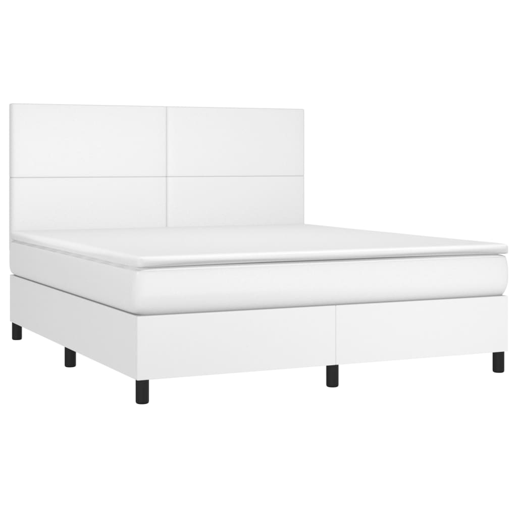 Cama box spring c/colchão/LED 160x200cm couro artificial branco