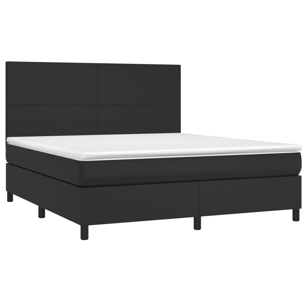 Cama box spring c/ colchão/LED 180x200cm couro artificial preto