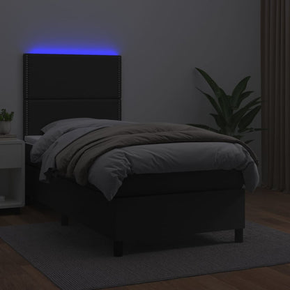 Cama box spring c/ colchão/LED 80x200 cm couro artificial preto