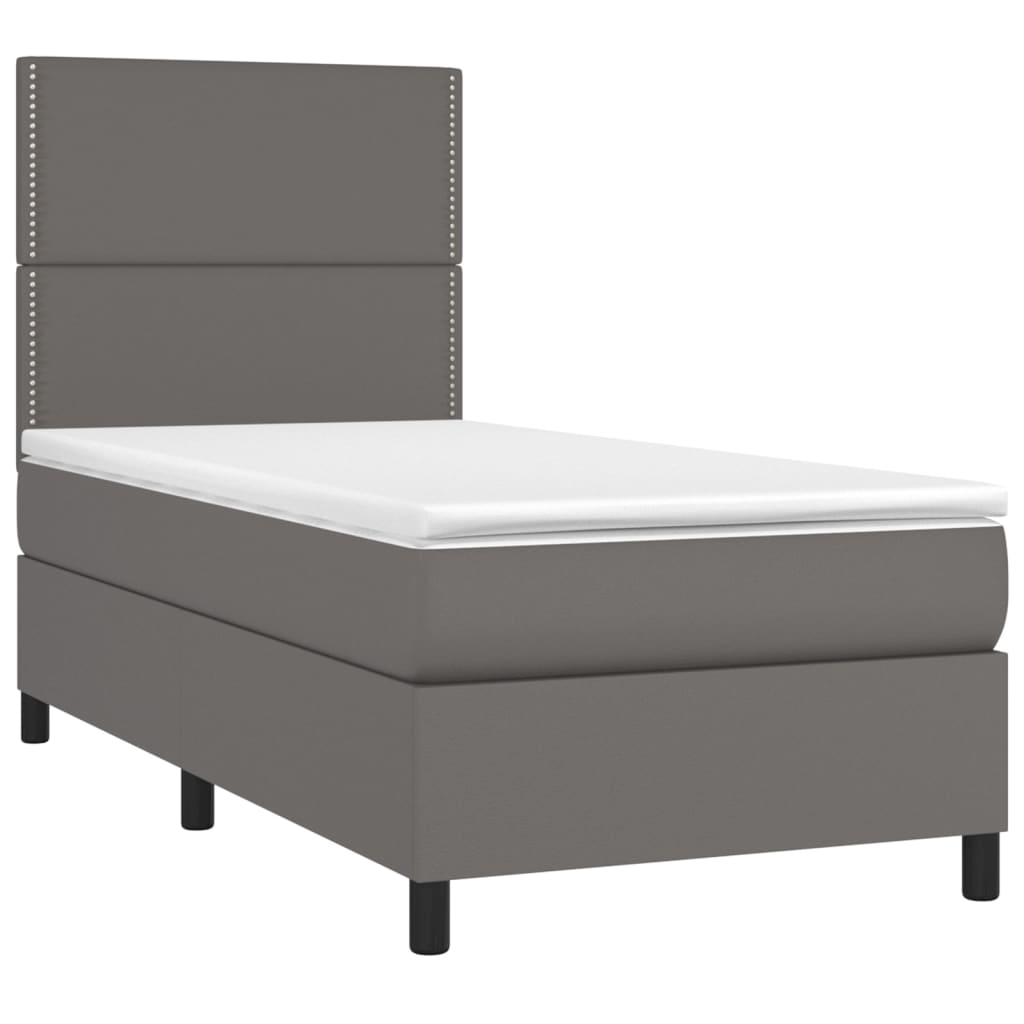 Cama box spring c/ colchão/LED 90x190 cm couro artificial cinza