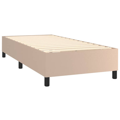 Cama box spring c/colchão/LED 100x200cm couro artif. cappuccino