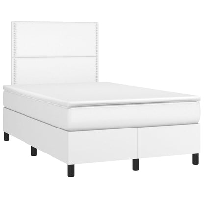 Cama box spring c/colchão/LED 120x200cm couro artificial branco