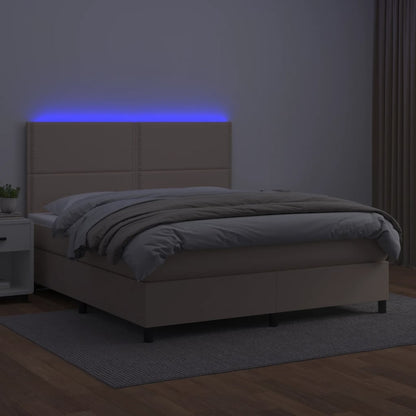 Cama box spring c/colchão/LED 140x190cm couro artif. cappuccino