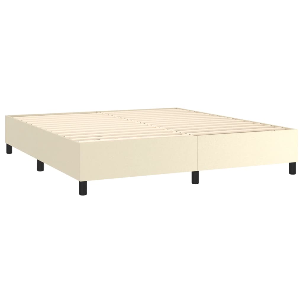 Cama box spring c/ colchão/LED 160x200cm couro artificial creme