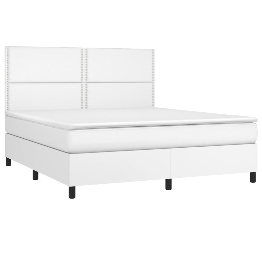 Cama box spring c/colchão/LED 180x200cm couro artificial branco