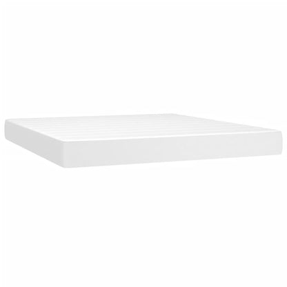 Cama box spring c/colchão/LED 180x200cm couro artificial branco