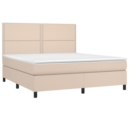 Cama box spring c/colchão/LED 180x200cm couro artif. cappuccino