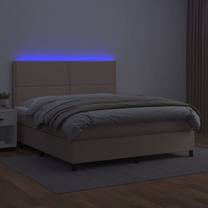 Cama box spring c/colchão/LED 180x200cm couro artif. cappuccino