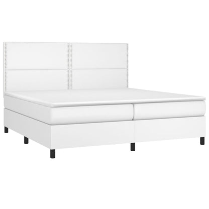 Cama box spring c/colchão/LED 200x200cm couro artificial branco