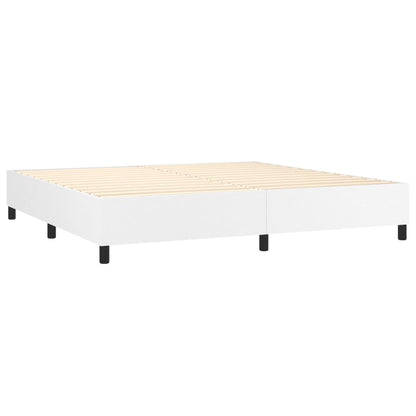 Cama box spring c/colchão/LED 200x200cm couro artificial branco