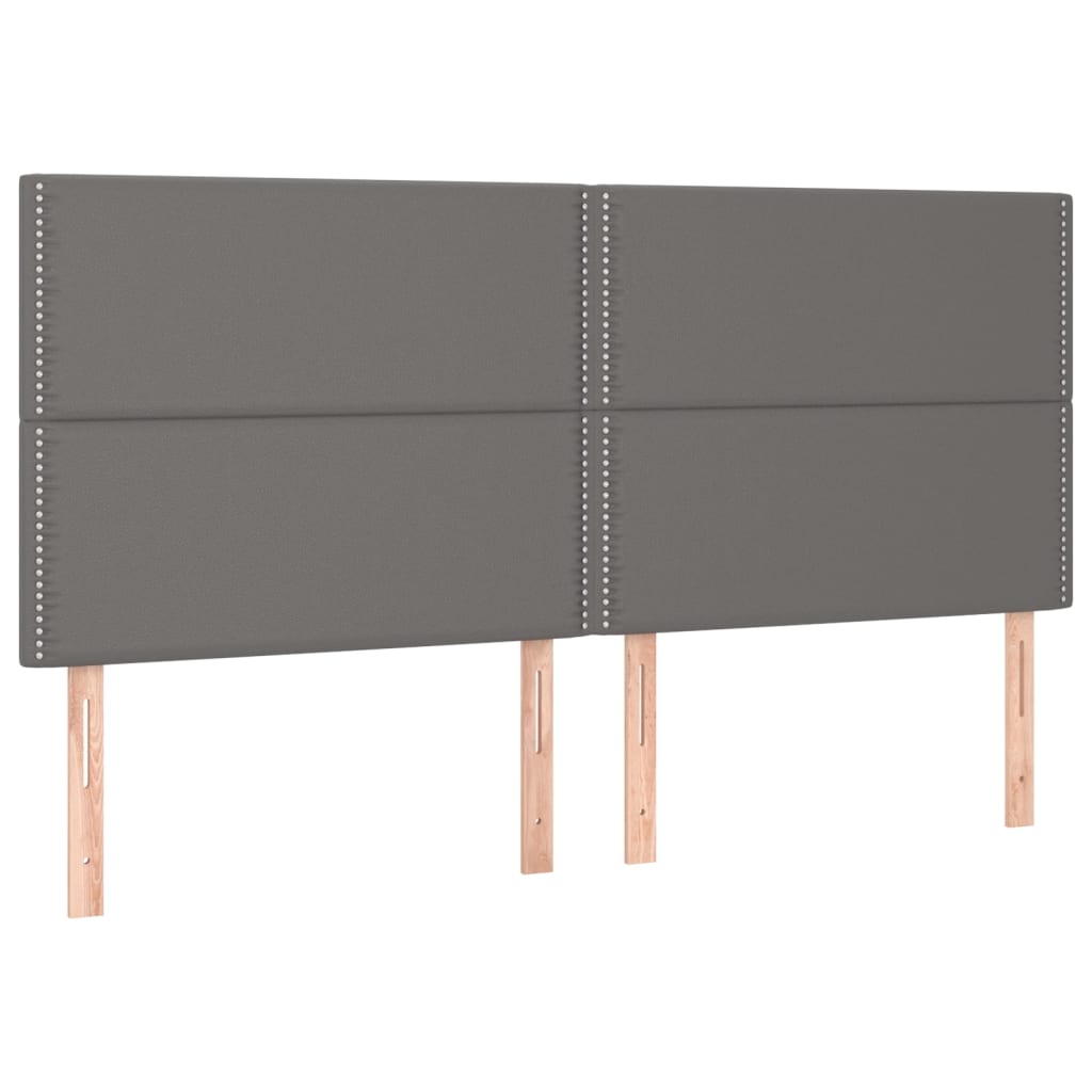 Cama box spring c/ colchão/LED 200x200cm couro artificial cinza