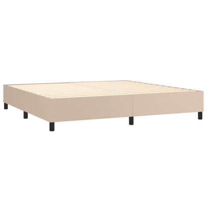 Cama box spring c/colchão/LED 200x200cm couro artif. cappuccino