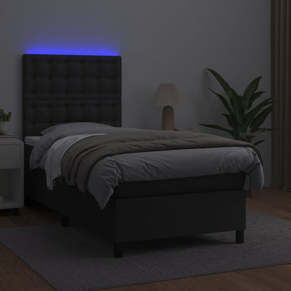 Cama box spring c/ colchão/LED 90x190 cm couro artificial preto