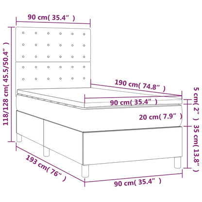 Cama box spring c/ colchão/LED 90x190 cm couro artificial preto