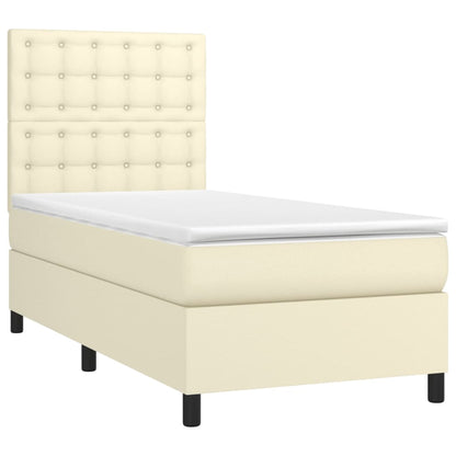 Cama box spring c/ colchão/LED 100x200cm couro artificial creme