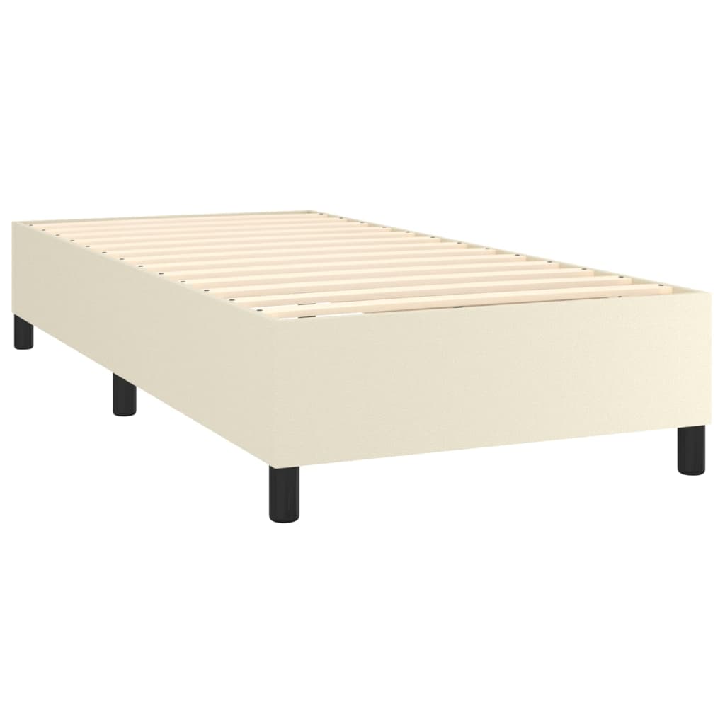 Cama box spring c/ colchão/LED 100x200cm couro artificial creme