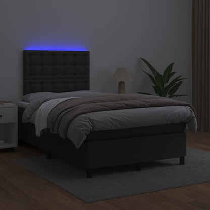 Cama box spring c/ colchão/LED 120x200cm couro artificial preto