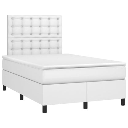 Cama box spring c/colchão/LED 120x200cm couro artificial branco