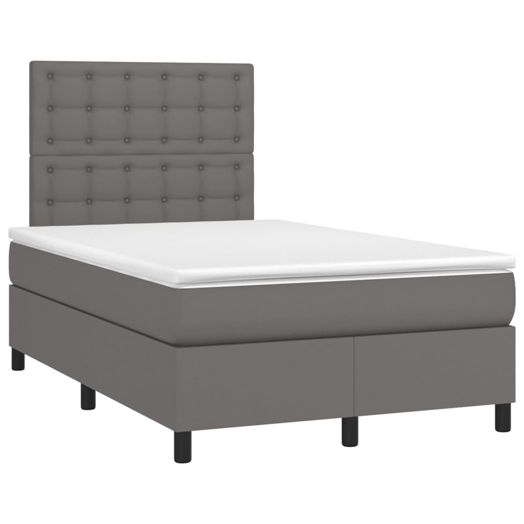 Cama box spring c/ colchão/LED 120x200cm couro artificial cinza