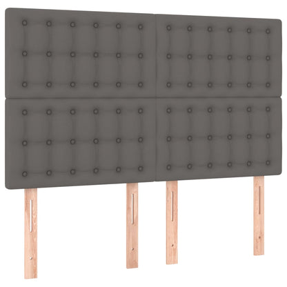 Cama box spring c/ colchão/LED 140x190cm couro artificial cinza