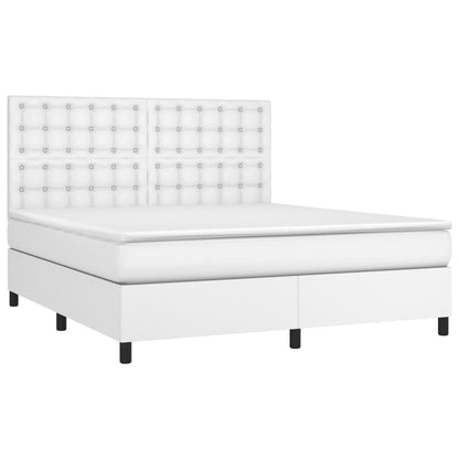 Cama box spring c/colchão/LED 160x200cm couro artificial branco