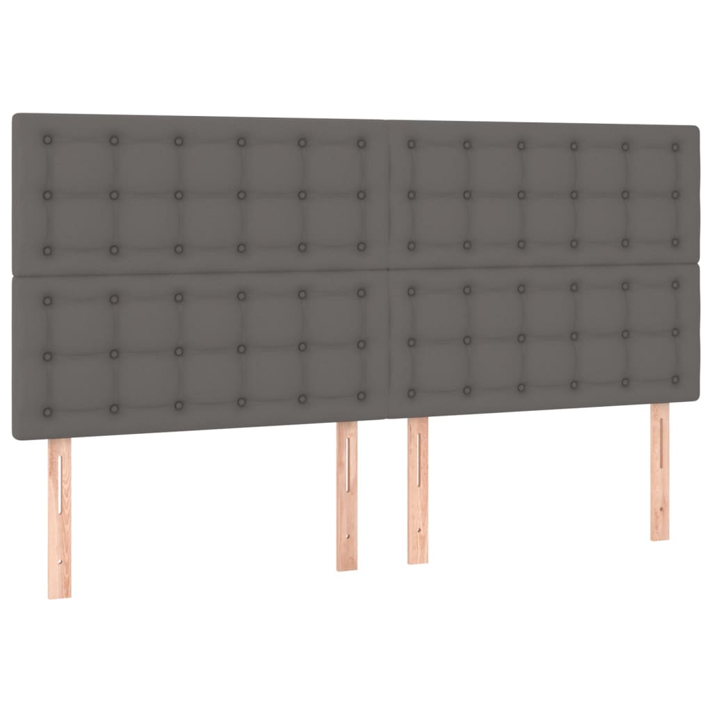 Cama box spring c/ colchão/LED 160x200cm couro artificial cinza