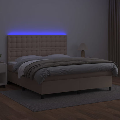 Cama box spring c/colchão/LED 160x200cm couro artif. cappuccino