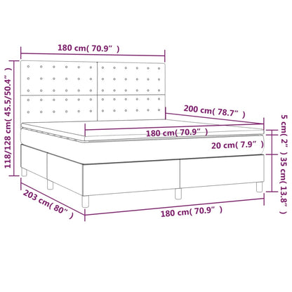 Cama box spring c/ colchão/LED 180x200cm couro artificial preto