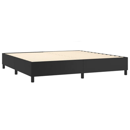 Cama box spring c/ colchão/LED 200x200cm couro artificial preto