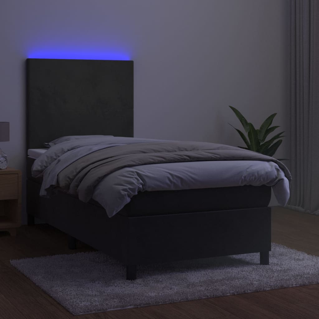 Cama box spring c/ colchão/LED 90x190 cm veludo cinzento-escuro