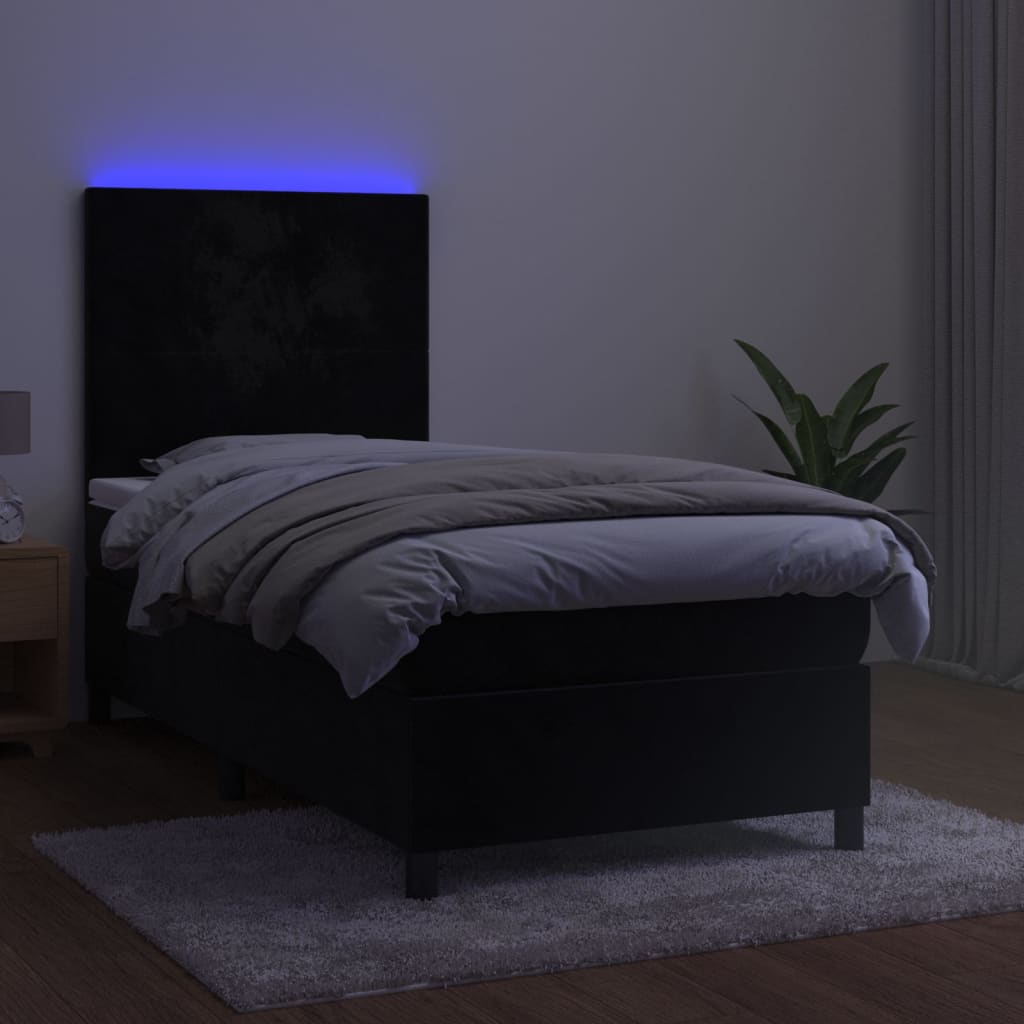 Cama box spring c/ colchão/LED 90x190 cm veludo preto