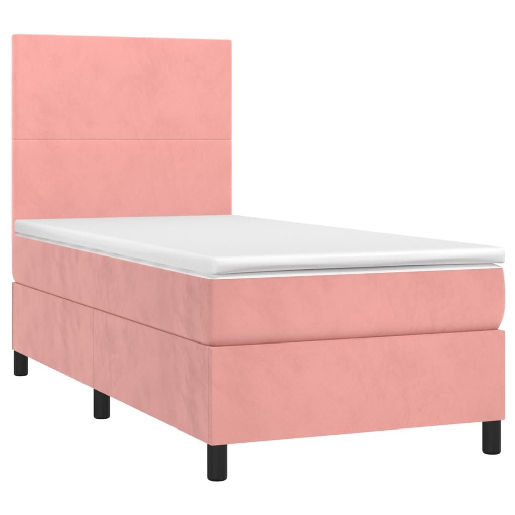 Cama box spring c/ colchão/LED 90x200 cm veludo rosa