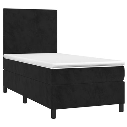 Cama box spring c/ colchão/LED 100x200 cm veludo preto