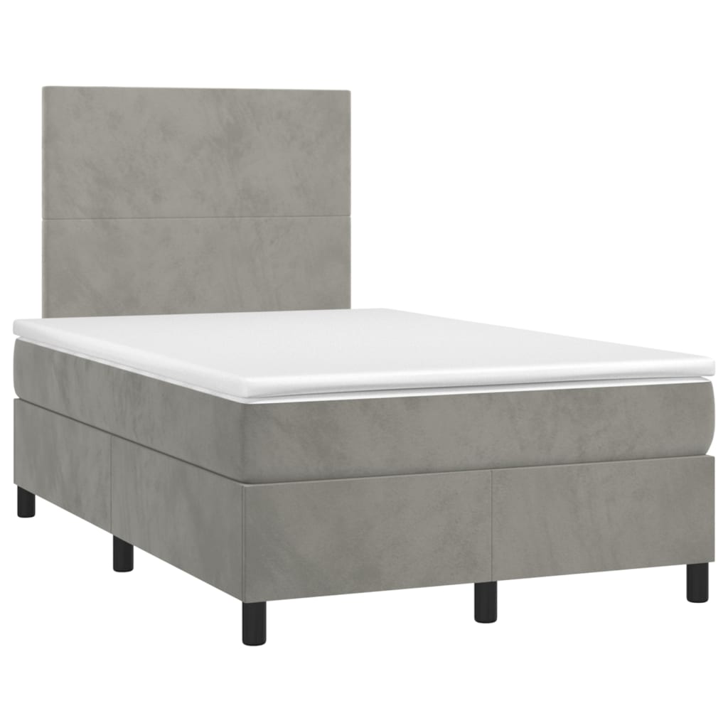 Cama box spring c/ colchão/LED 120x200 cm veludo cinzento-claro