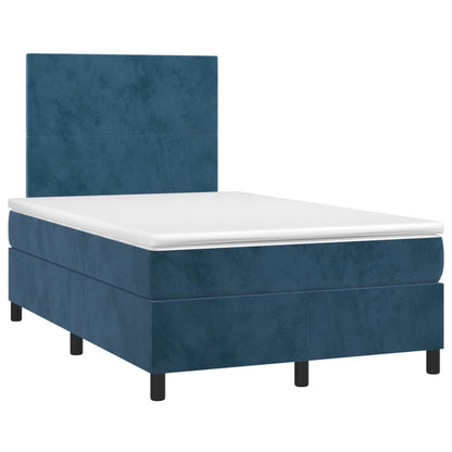 Cama box spring c/ colchão/LED 120x200 cm veludo azul-escuro