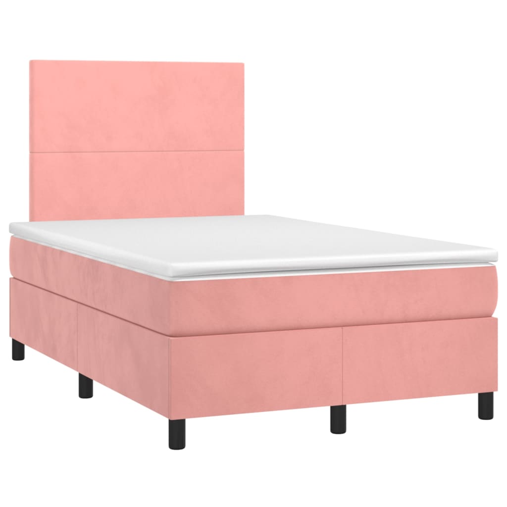 Cama box spring c/ colchão/LED 120x200 cm veludo rosa