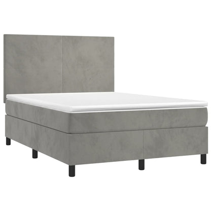 Cama box spring c/ colchão/LED 140x190 cm veludo cinzento