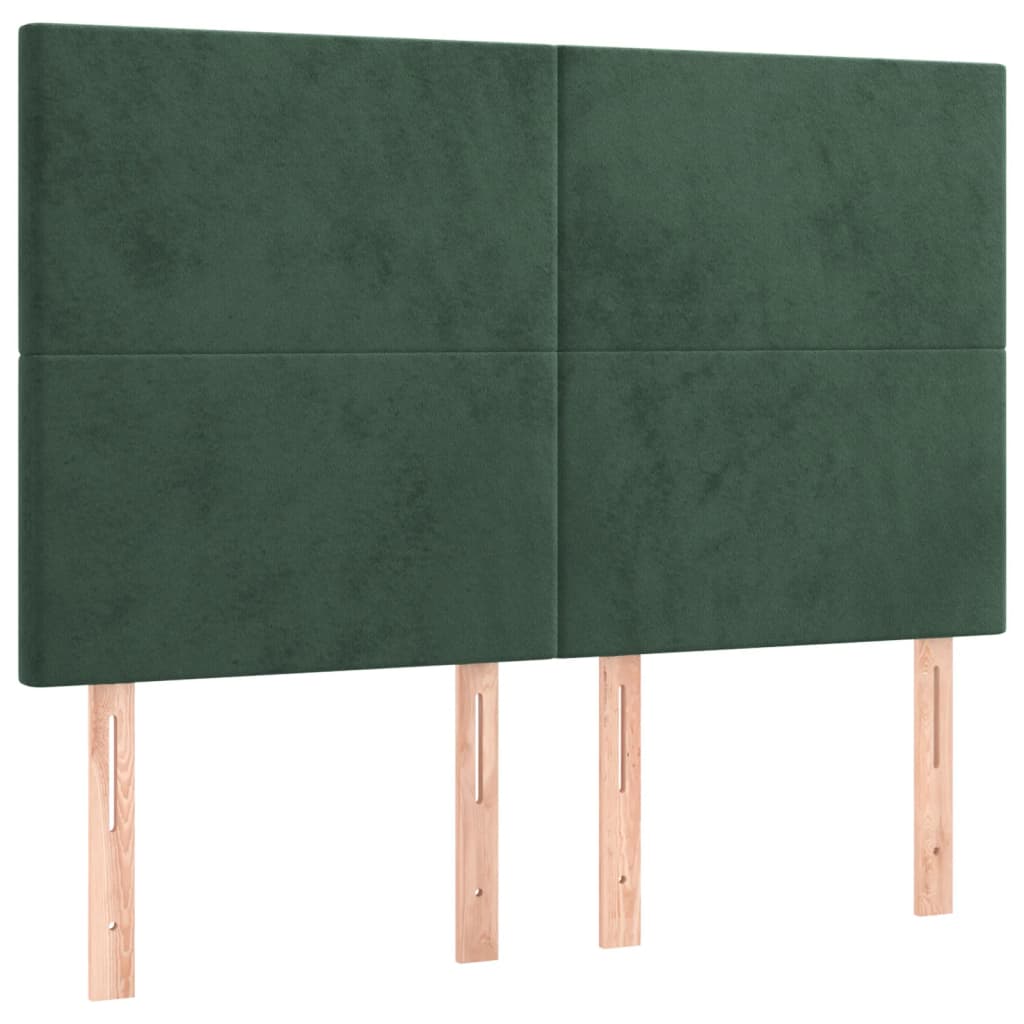 Cama box spring c/ colchão/LED 140x190 cm veludo verde-escuro