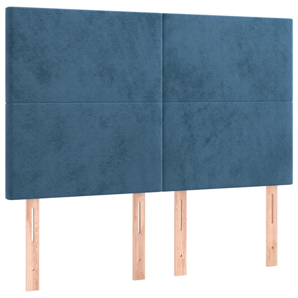 Cama box spring c/ colchão/LED 140x190 cm veludo azul-escuro